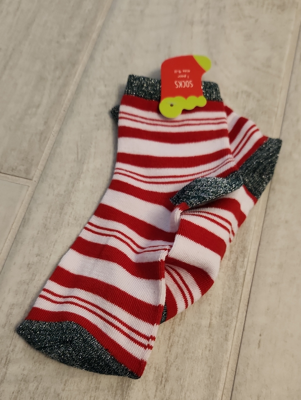 Red & White Stripe Socks with Metallic Accents